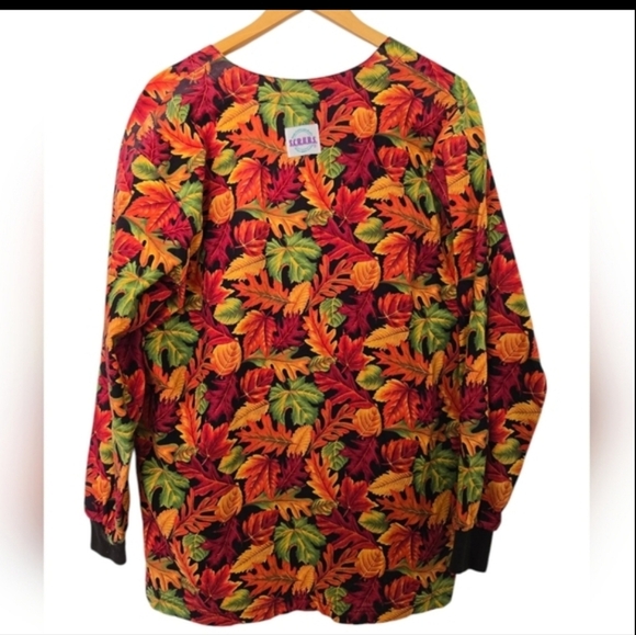 Vibrant Leaf Print Scrub Jacket Size Medium - Picture 2 of 3